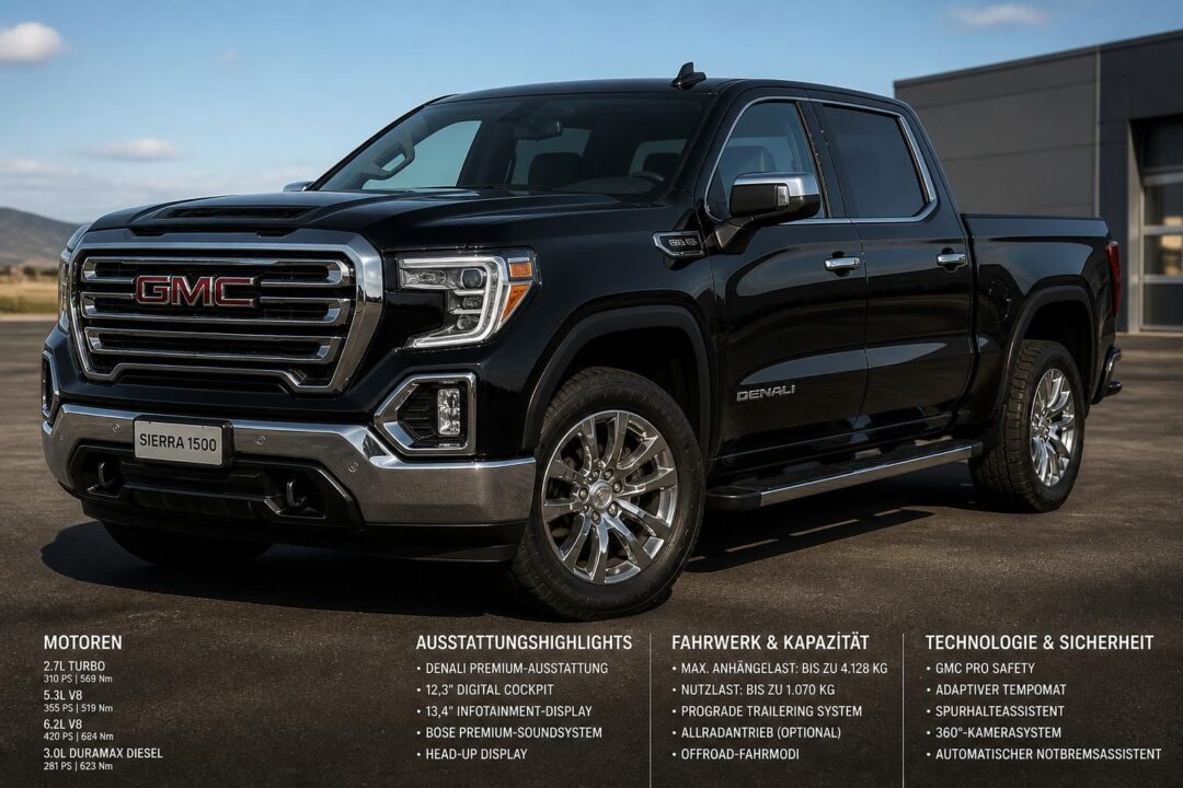 entdecken sie die technischen daten, motoren und ausstattungsmerkmale des gmc sierra 1500. erfahren sie alles über leistung, komfort und innovative features des beliebten pickup-trucks.