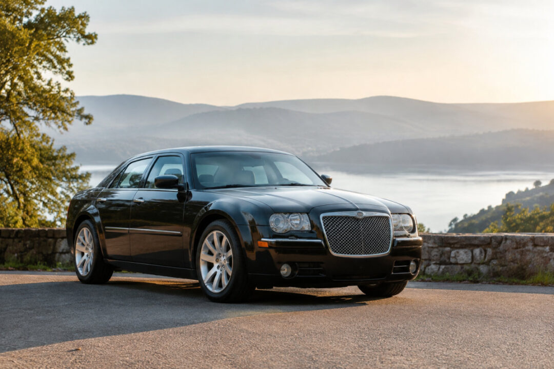 Schwarze Chrysler 300C Occasion als gebrauchte Limousine beim Händler vor dem Kauf