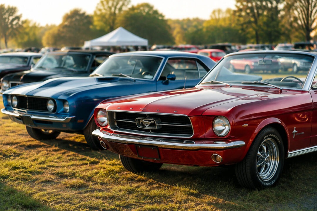 Glänzende amerikanische Oldtimer und Muscle Cars beim US Car Treffen Sommer 2027 auf Festgelände