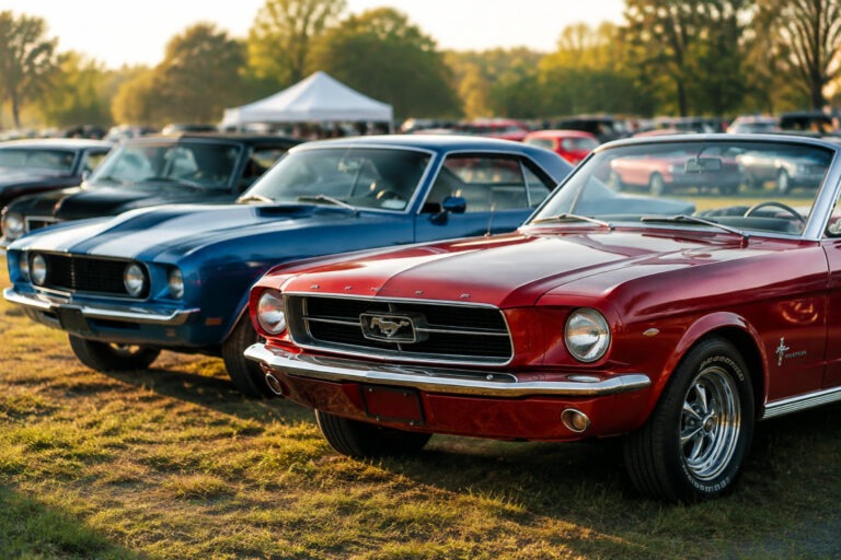 Glänzende amerikanische Oldtimer und Muscle Cars beim US Car Treffen Sommer 2027 auf Festgelände