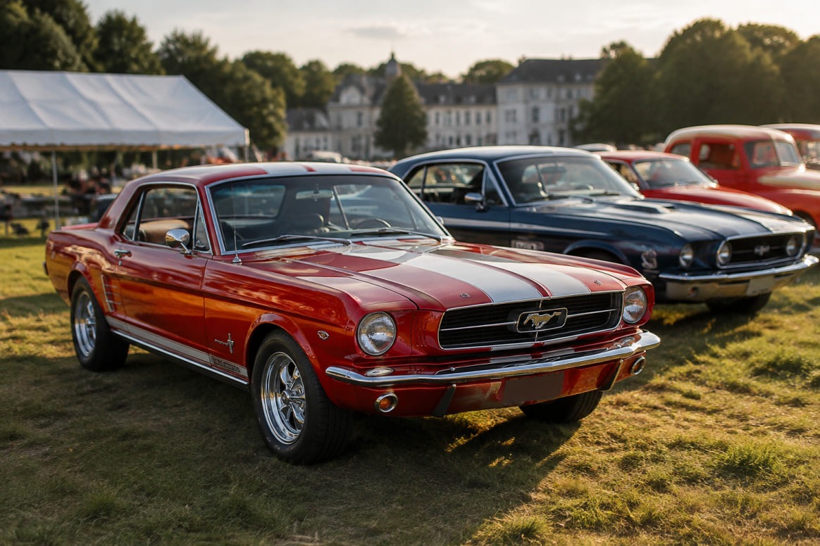 Glänzende amerikanische Oldtimer und Straßenkreuzer beim US Cars Weekend Ludwigslust auf dem Festgelände